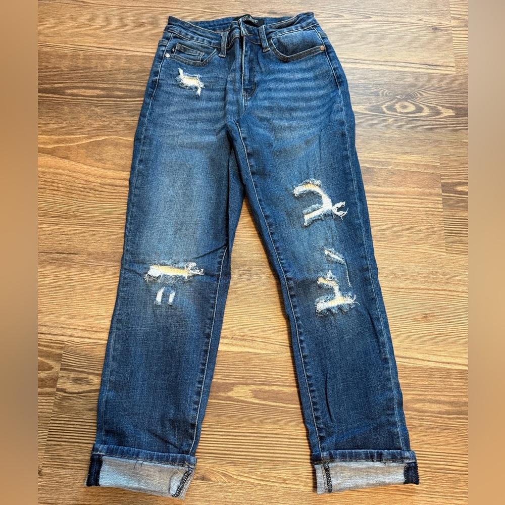 Judy Blue Boyfriend Jeans Blue Distressed Cuffed